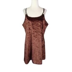 Vintage 80s California Miss Brown Velvet Slip Mini Dress L